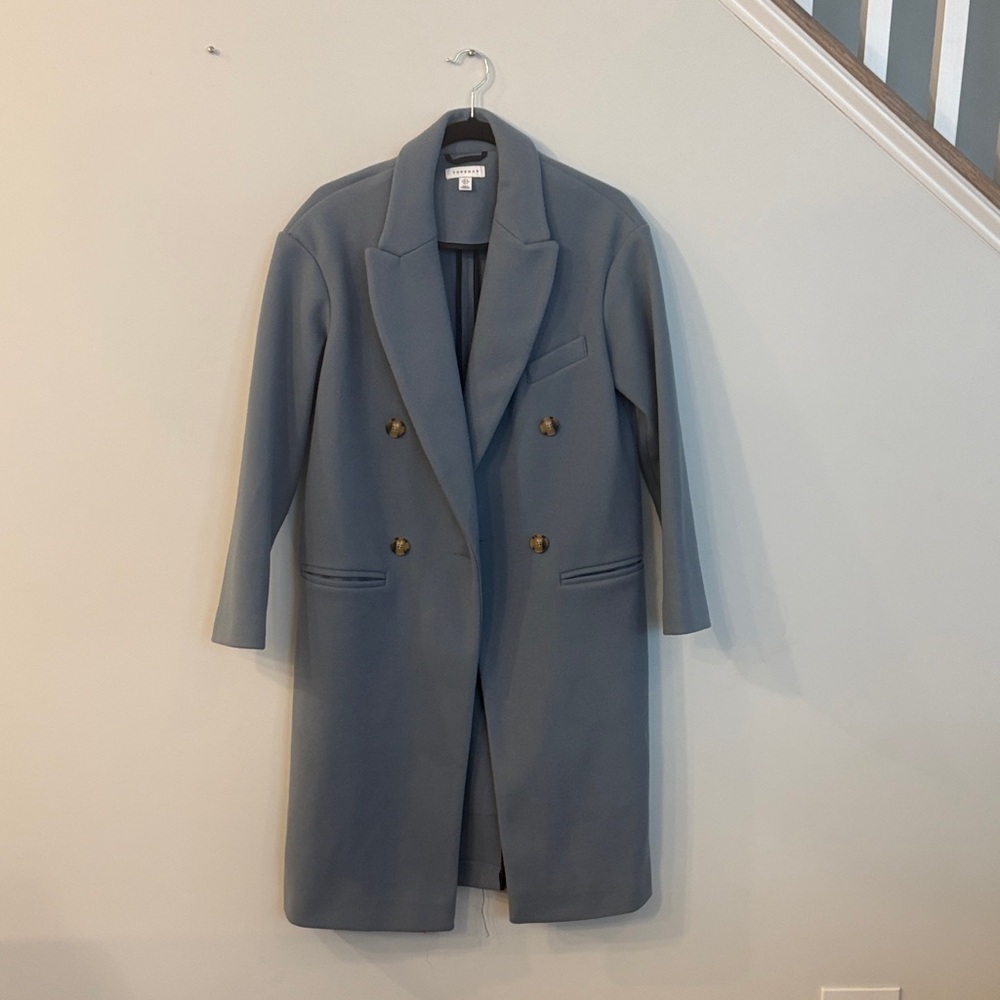 Topshop Double-Breasted Blue Trench Coat
